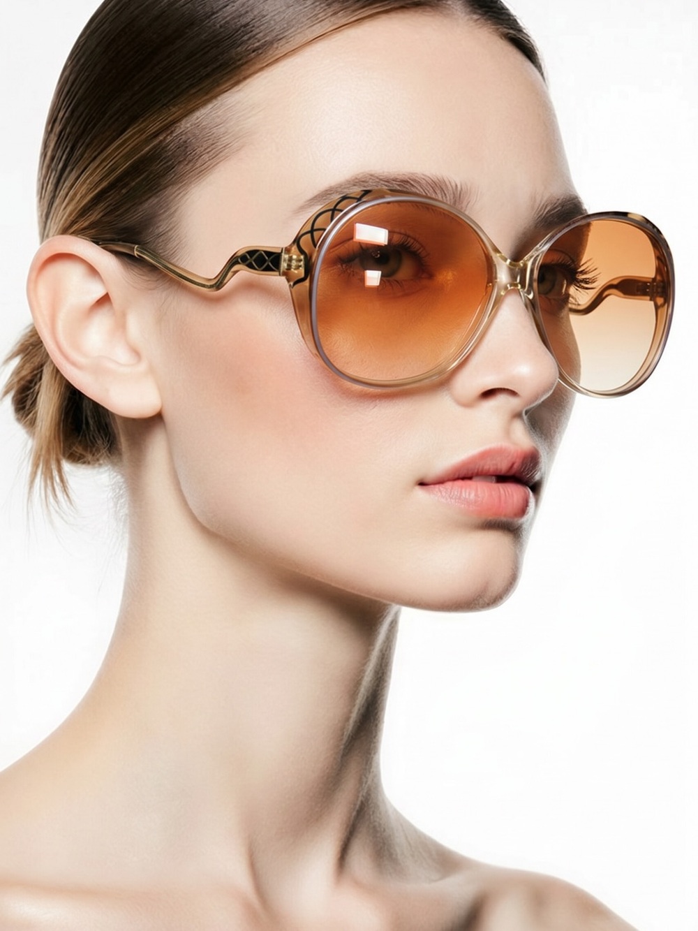 Vintage Avant Garde Women’s Oversized Round Sunglasses in Amber - Designer Style